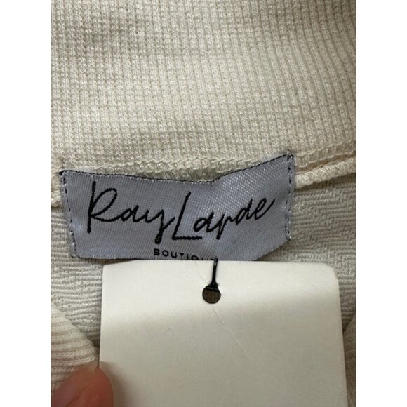 Ray Lande Boutique Womens Cream Front Zip Romper With Geometric Pattern Sleevele - Picture 3 of 3